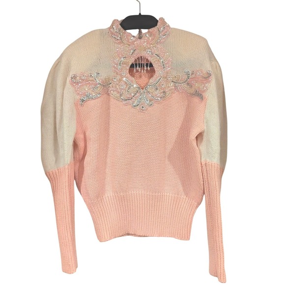 Maurada Vintage Designer Beaded Sequin Embellished Mock Neck Sweater M - Picture 2 of 11